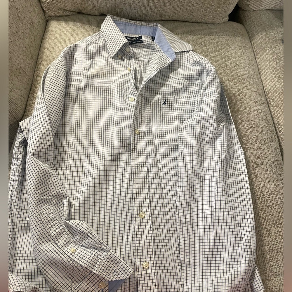 Men’s Nautical white striped long sleeve polo shirt like new size 15 1/2 32/33